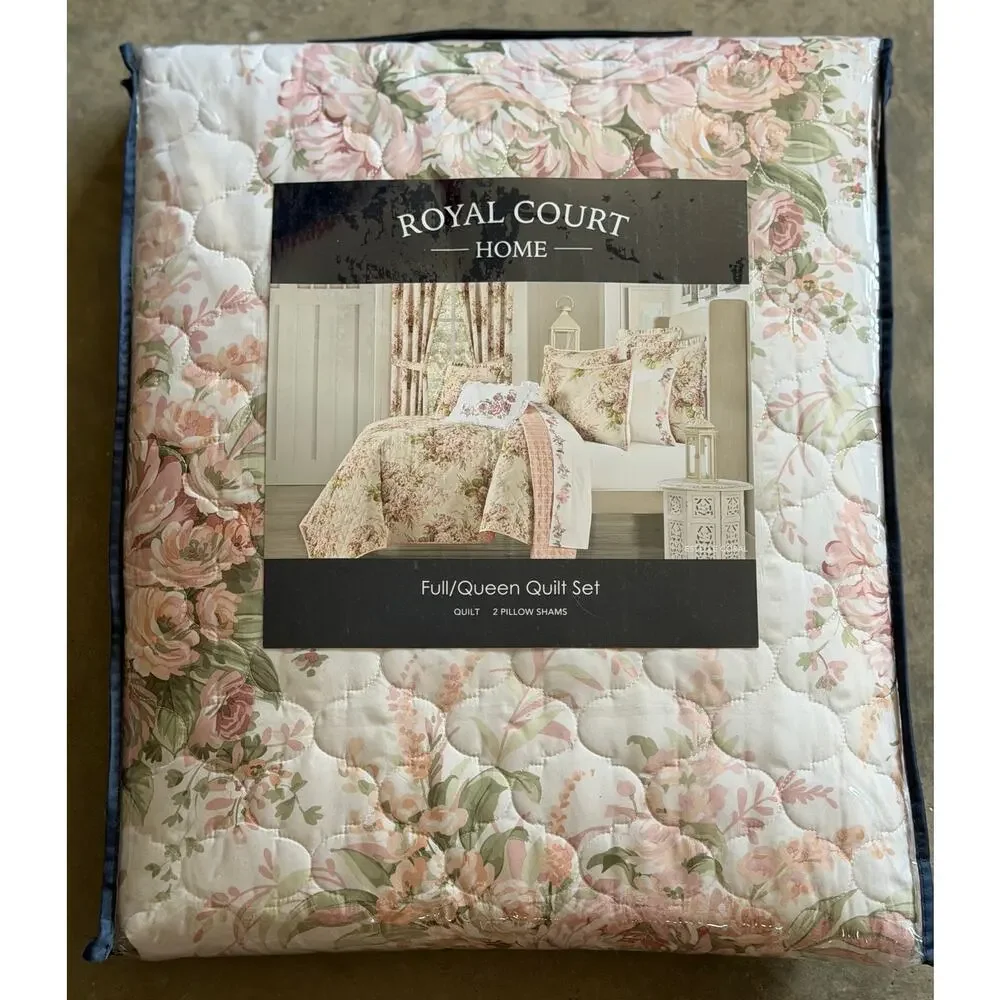 NEW! Full/Queen Royal Court Estelle Floral Quilt Set Coral